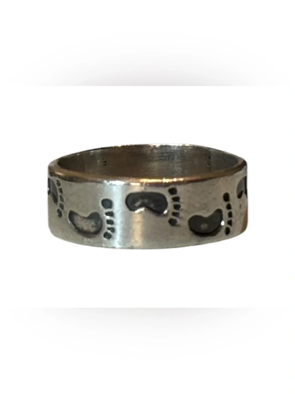 Vintage Footprints 925 Sterling Silver Wide Band Ring, size 9.5, Unisex - Picture 4 of 8